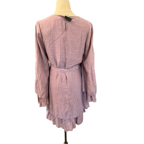 NWT!! "BLU IVY" Women's Dress SZ M Mauve/Lavender Fairy Midi Belt Flutter Sleeve - Picture 4 of 9